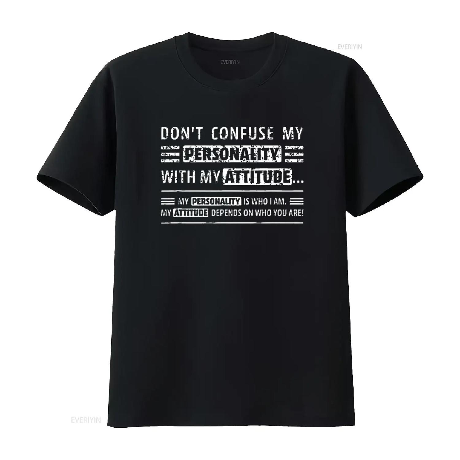 

Don t Confuse My Personality With Attitude Funny Sarcasm Womens Shirt Black vintage Washed streetwear Slightly Breathable XXXXXL чорний