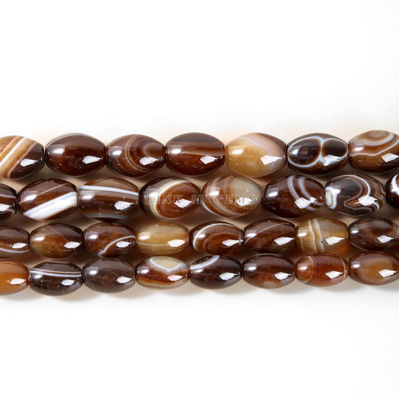 8/10mm Coffee Striped Agate Rice and Drum Beads for DIY Bracelet Jewelry Crafting.