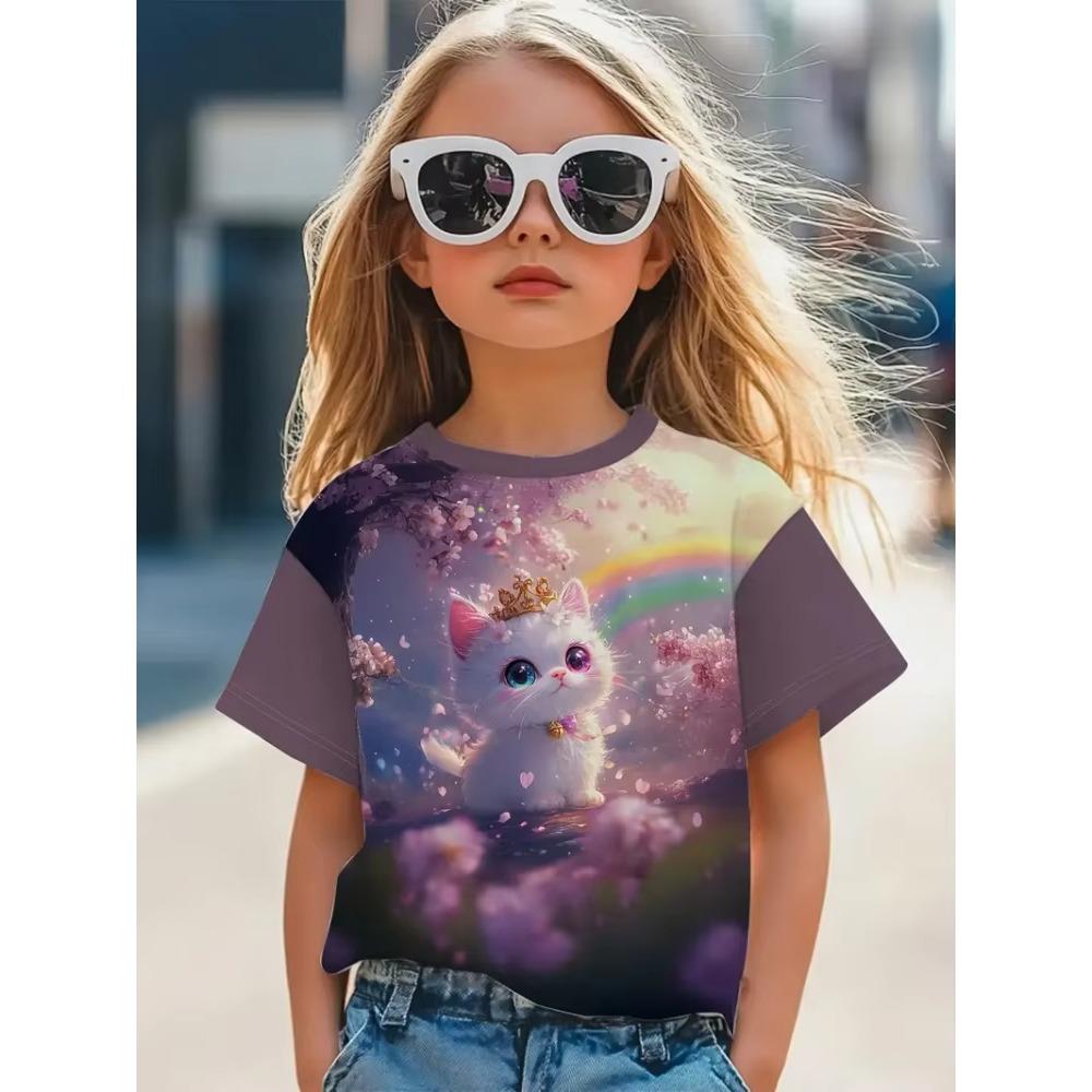 Kinderkleidung Mädchen T-Shirt Mode Kurzarm-T-Shirt Sommerkleidung 3D-Druck Kinder Oberteile Cartoon Atmungsaktiv Kinder T-Shirt