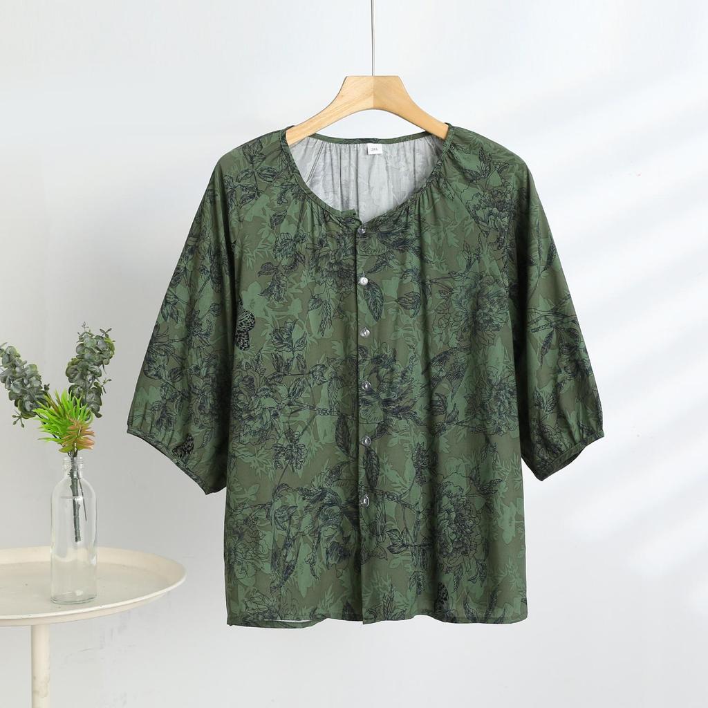 2025 Women's Floral Cotton & Linen Sun Protection Set - Shirt & Long Pants with Five-Sleeve Design