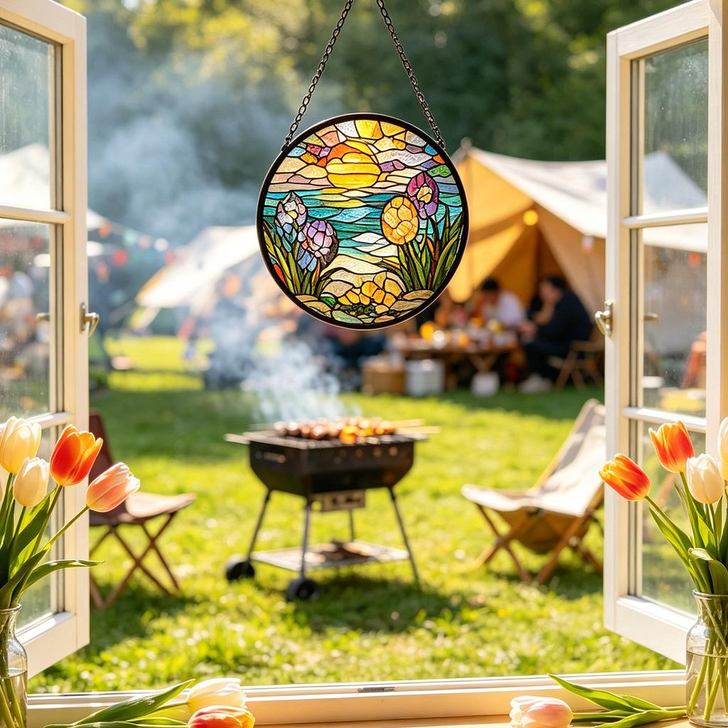 Stained Glass Window Hanging Puzzle Pendants Garden Kitchen Sunroom Home Décor