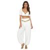 S-XXL Womens Belly Dance Outfit V Neck Short Sleeve Gold Trim Crop Top and Sequin Tassel Long Pants 2-piece Set for India Dance Folk Dance