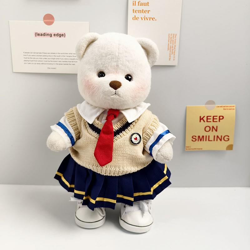Medium Bear Outfit - Blue Pink Striped Carrot Overalls Set