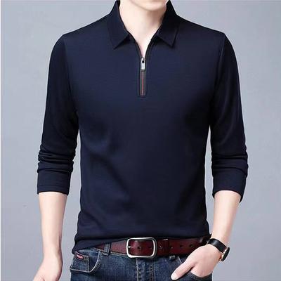 Men's Solid Polo Shirt Lapel Long-sleeved Polos Shirt Zipper Collar Fashion Spring and Autumn Thin Shirt Casual Loose Tops