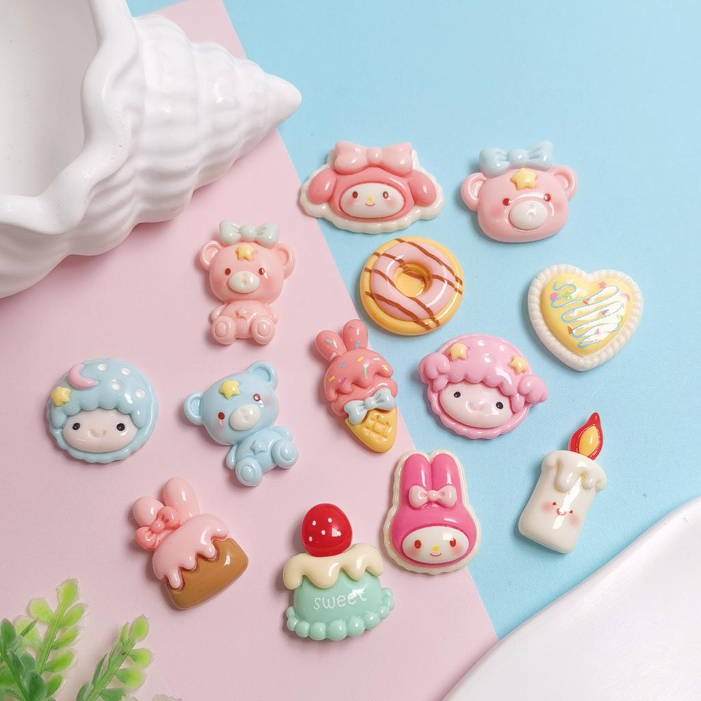 100 Pieces Sweet Cartoon Animals Bear Rabbit Cabochons Flatback Embellishments Charms for DIY Jewelry Craft Accessories
