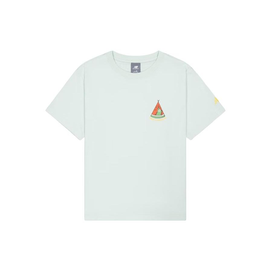 

New Balance Cartoon Print Casual Sports Short Sleeve T-Shirt Women Tops Light-Blue AWT41333-CYS