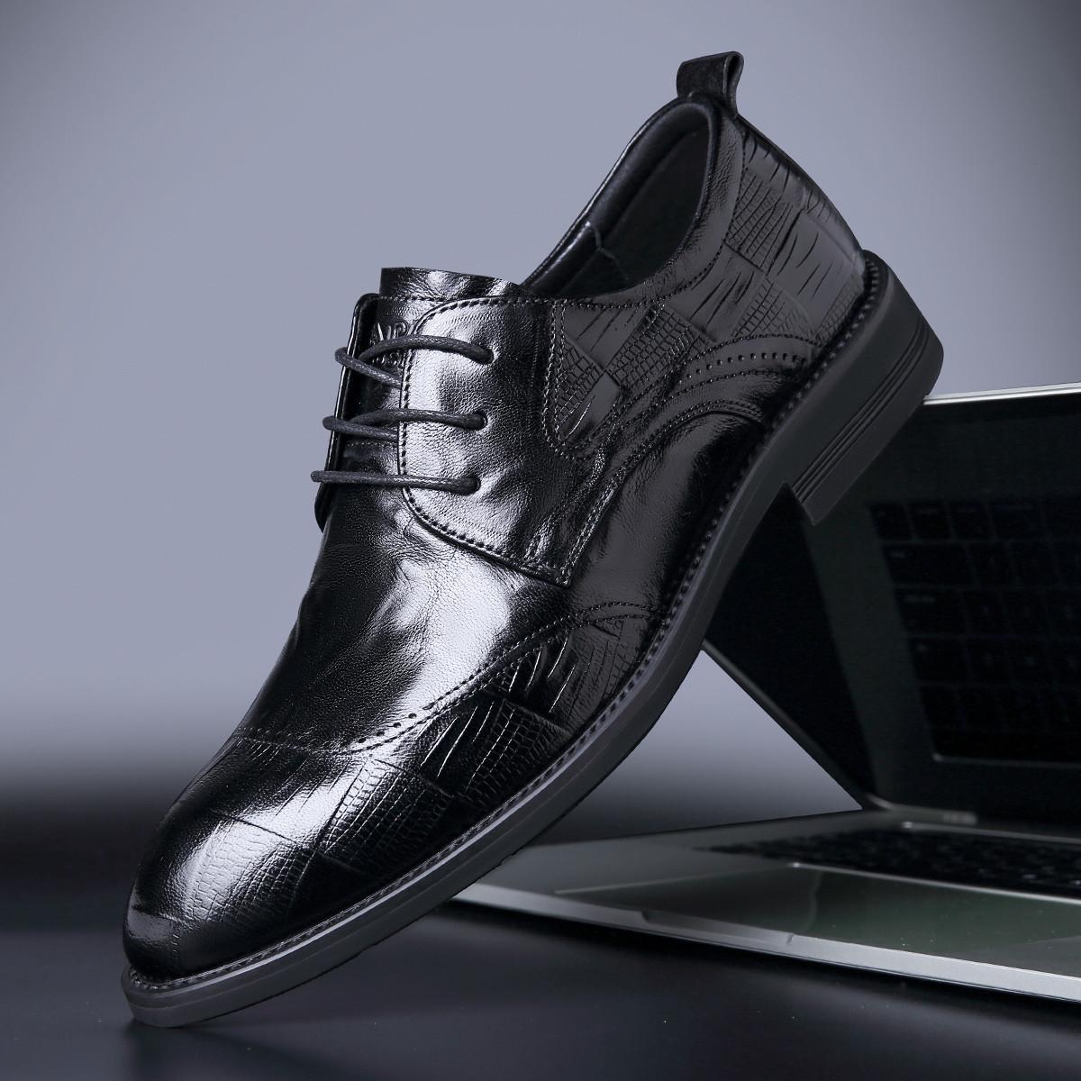 

2025 Wenzhou leather shoes men s genuine leather business high-end British style men s shoes dress commuter wedding derby shoes black 44