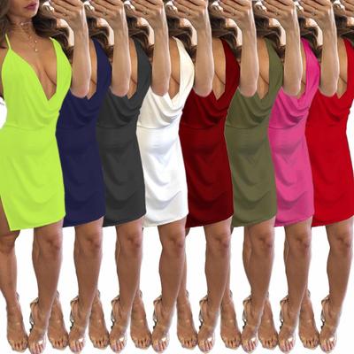 Women's European & American Style Low-Cut Backless Mini Sling Dress