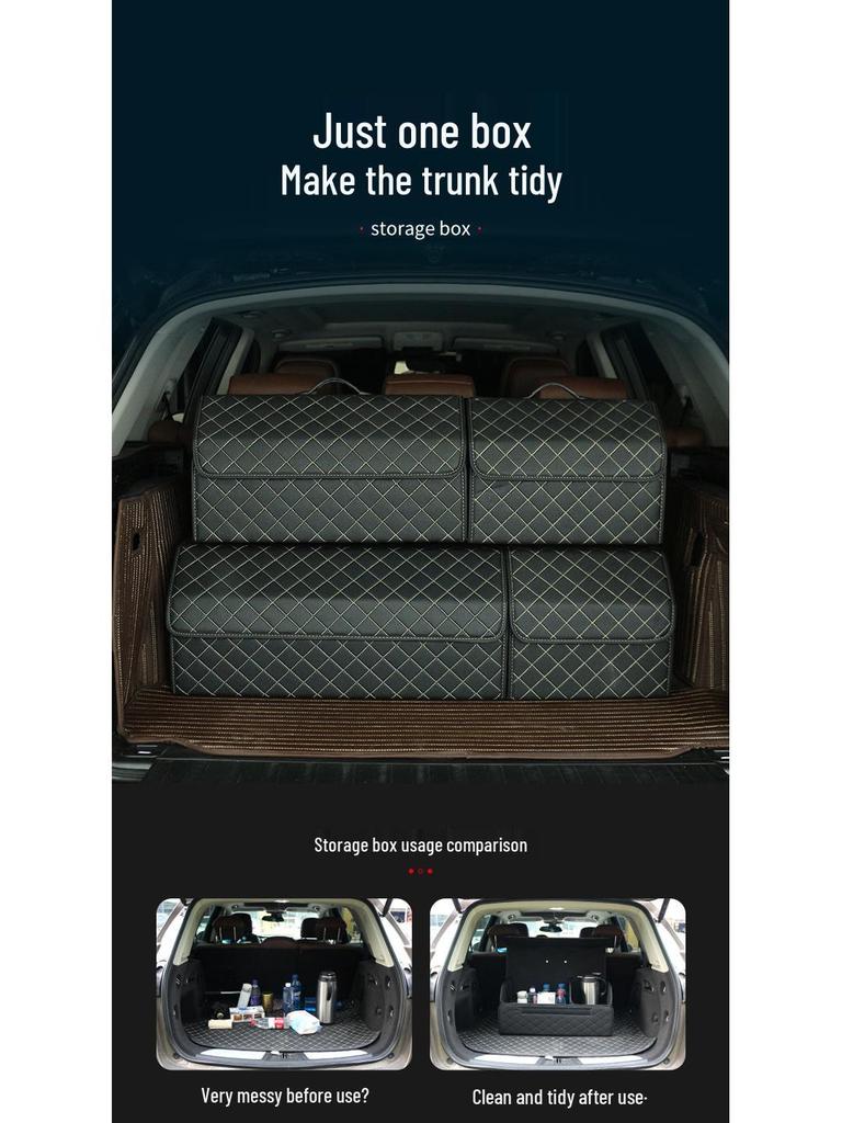 Trunk Storage Box: Multifunctional Folding Car Organizer with Logo-Printed Leather