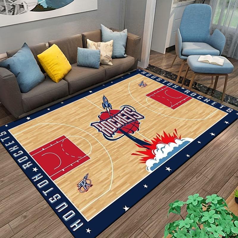 "Houston Rockets Basketball Court Print Carpet, Sports Room Decor Rug" Suitable for use as an anti-slip for living room bedroom sofas