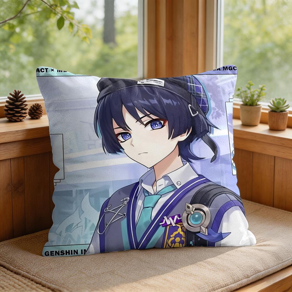 Wanderer Genshin Impact Cushion Cover Square Short Plush Pillow Case Living Room Sofa Home Decor Funda X