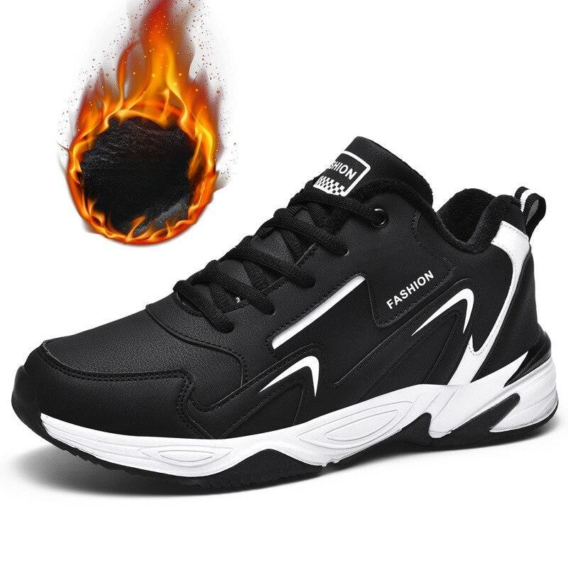 Men Sneakers White Leather Winter Warm Fur Men Shoes Big Size New Trend Comfort Non -Slip Outdoor Autumn Men Casual Shoes 45 46