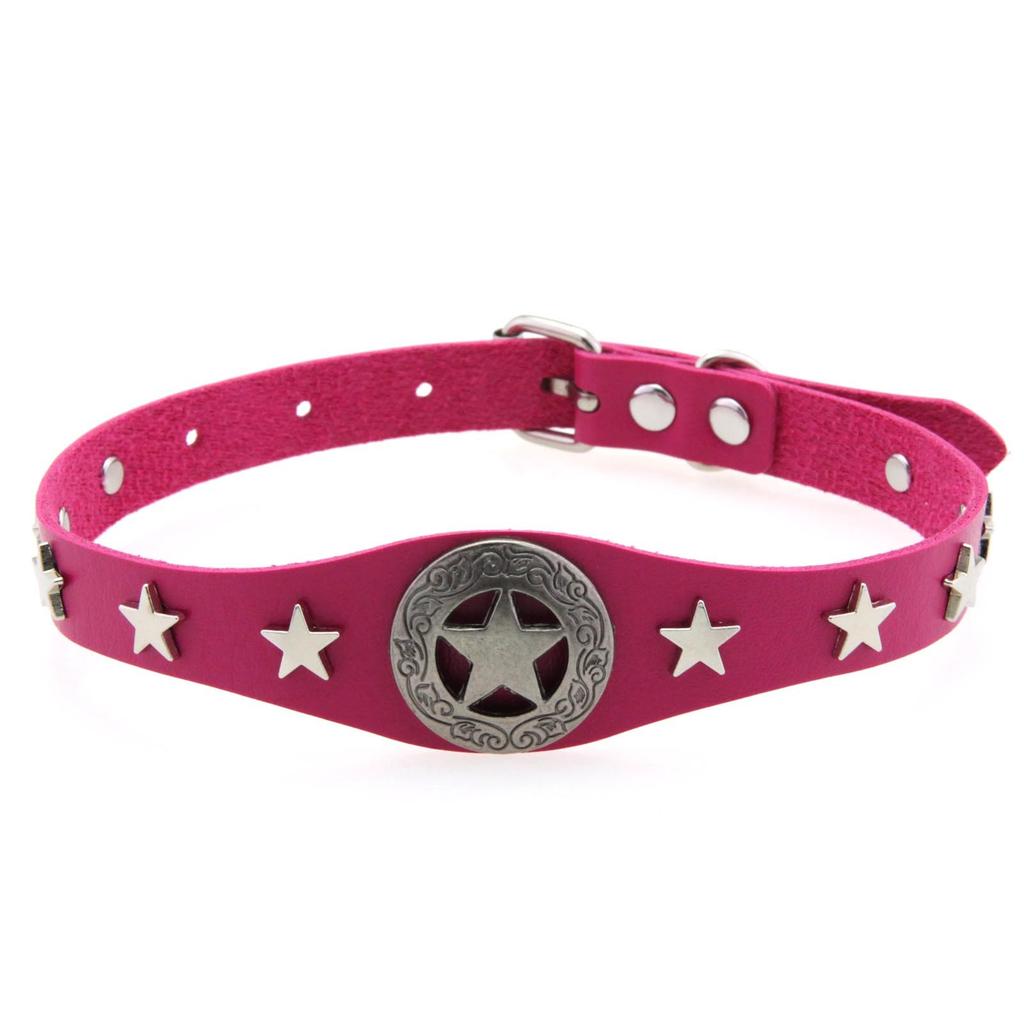 Pentagram Alloy PU Leather Choker, Gothic Harajuku Star Clavicle Necklace