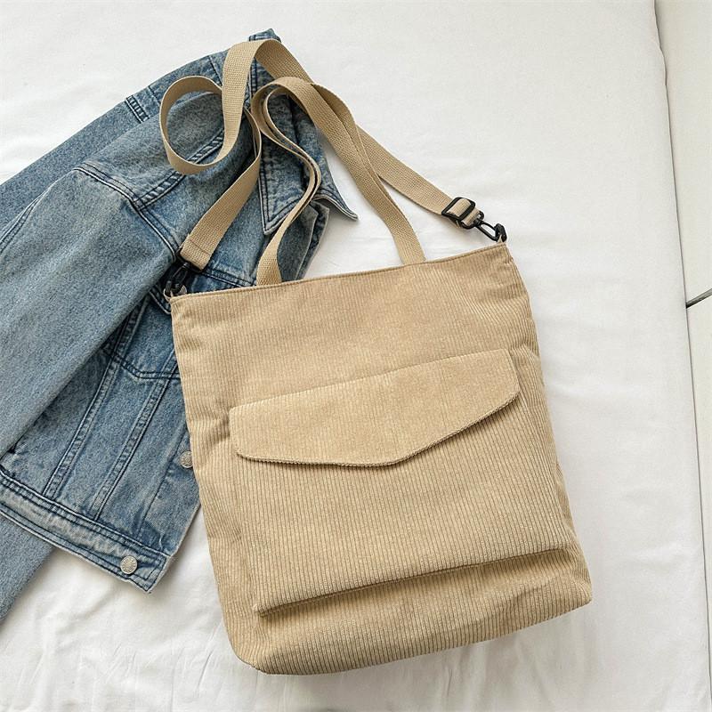 Chic 2023 Women's Large Soft Corduroy Shoulder Bag In Classic Colors For Casual Outings