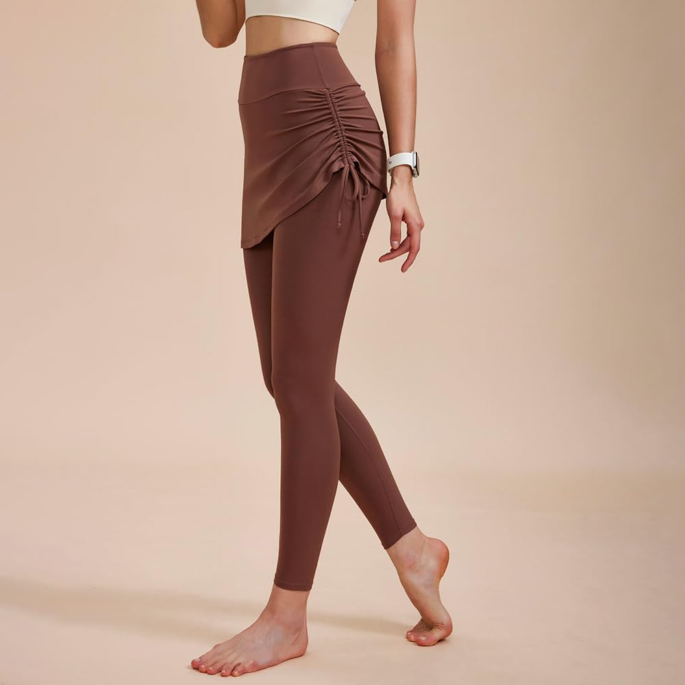 Yomoment Loose Fit Leggings with High Yoga Yoga Wear 2-in-1 Skirt, Drawstring, Waist, Moisture-Wicking, Quick-Drying, Leggings, Pilates,