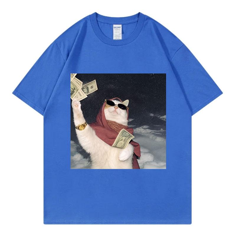 Funny Rich Cat Meme Graphic T Shirts High Street Fashion Trend Short Sleeve TShirt Unisex Unisex Casual Loose 100Cotton TShirts