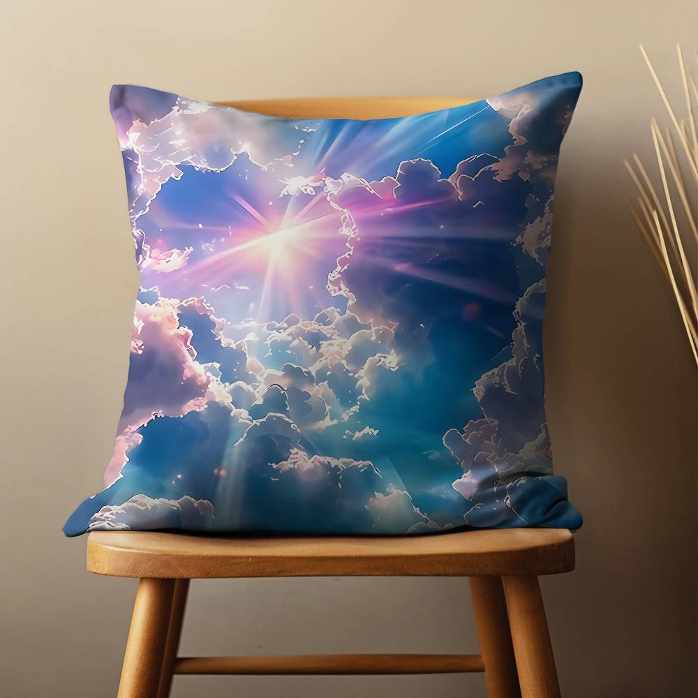 Pink Dreamy Landscape Pillow Case Living Room Sofa Cushion Cover Suitable For Home Bedroom Decoration And Protector