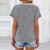Women's Relaxed Fit V-Neck Button-Down Striped Short-Sleeve T-Shirt Top