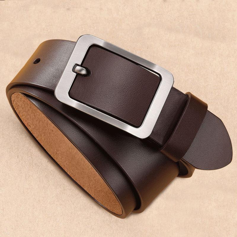 Retro New Belt Men's Genuine Leather Simple Belt Middle Aged and Young People's All-match Pin-buckle Casual Trousers