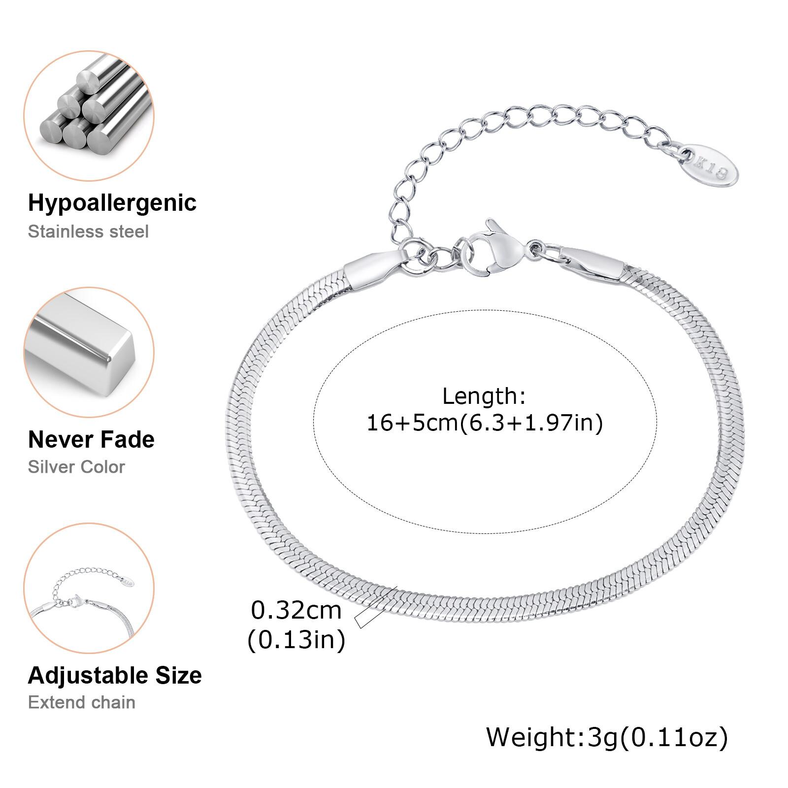 Fade-proof Stainless Steel Silver Color Herringbone Flat Snake Chain Bracelet for Women Minimalist Jewelry