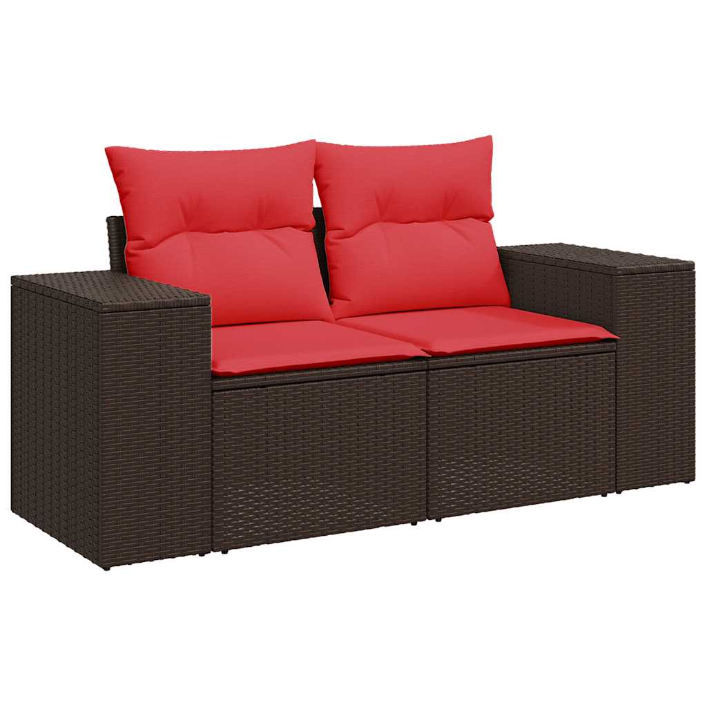7 Piece Garden Sofa Set with Cushions Brown Poly Rattan
