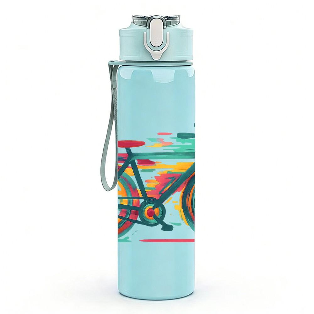 1PC Graffiti Rainbow Bicycle Art 750ml Color Plastic Sports Water Bottle Leakproof Flip Straw Lid Suitable for Sports Office Home Use