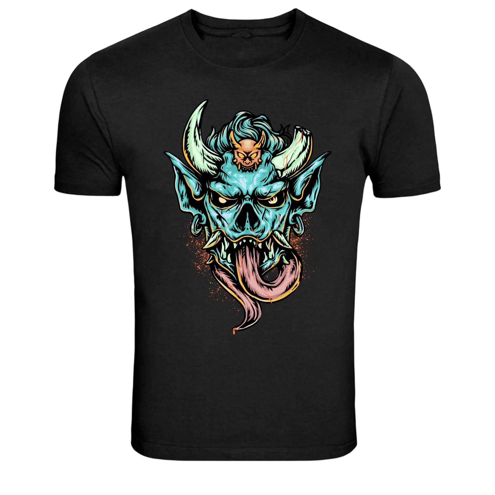 Demon Oni Mask Tongue Out Graphic T-Shirt M