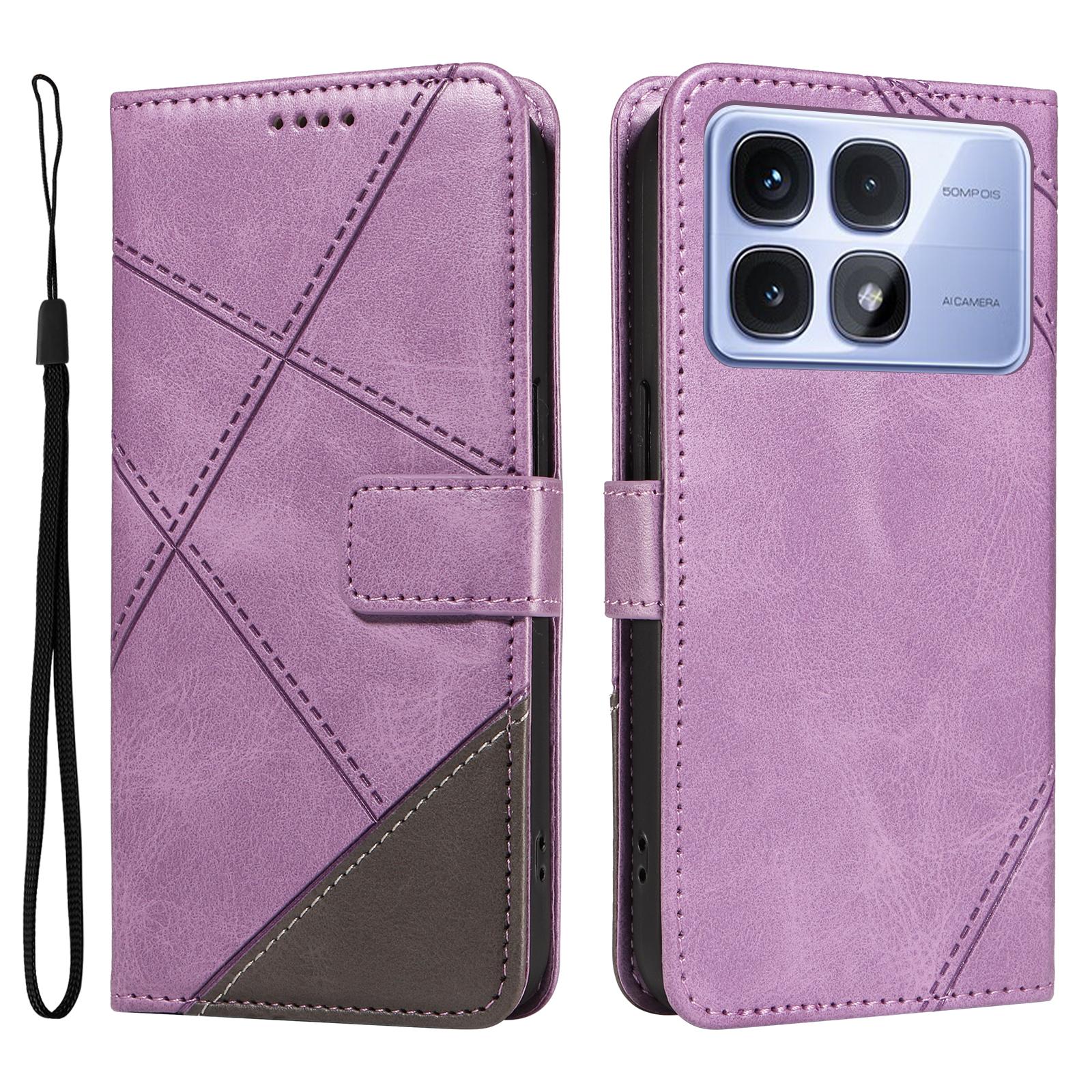 

For Xiaomi Redmi K70 Ultra Case Leather Geometric Line Wallet Phone Cover with Wrist Strap E