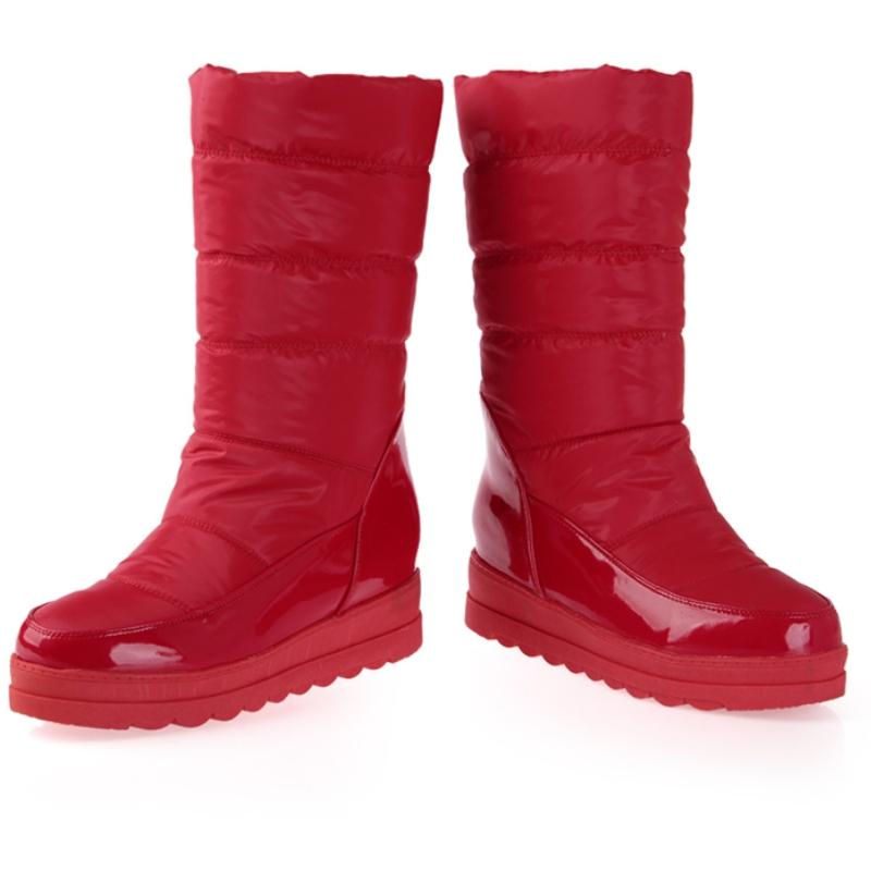 White Women's Winter Snow Boots 2024 Black Red Warm Fur Plush Mid-calf Boot Wedge Low Heels Fashion Long Shoes Girls Waterproof
