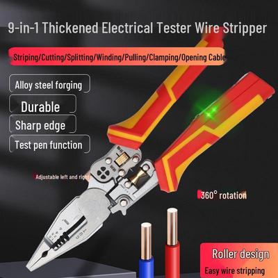 Enhanced 9-in-1 Multi-Function Electrician Pliers: Wire Stripper, Cutter, Puller, Cable Cutter, Crimper, and Voltage Tester