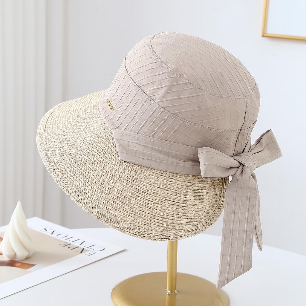 Women's Elegant Bowknot Sunshade Fisherman Hat Breathable Wide Brim Sunhat for Spring Summer Seaside Vacation