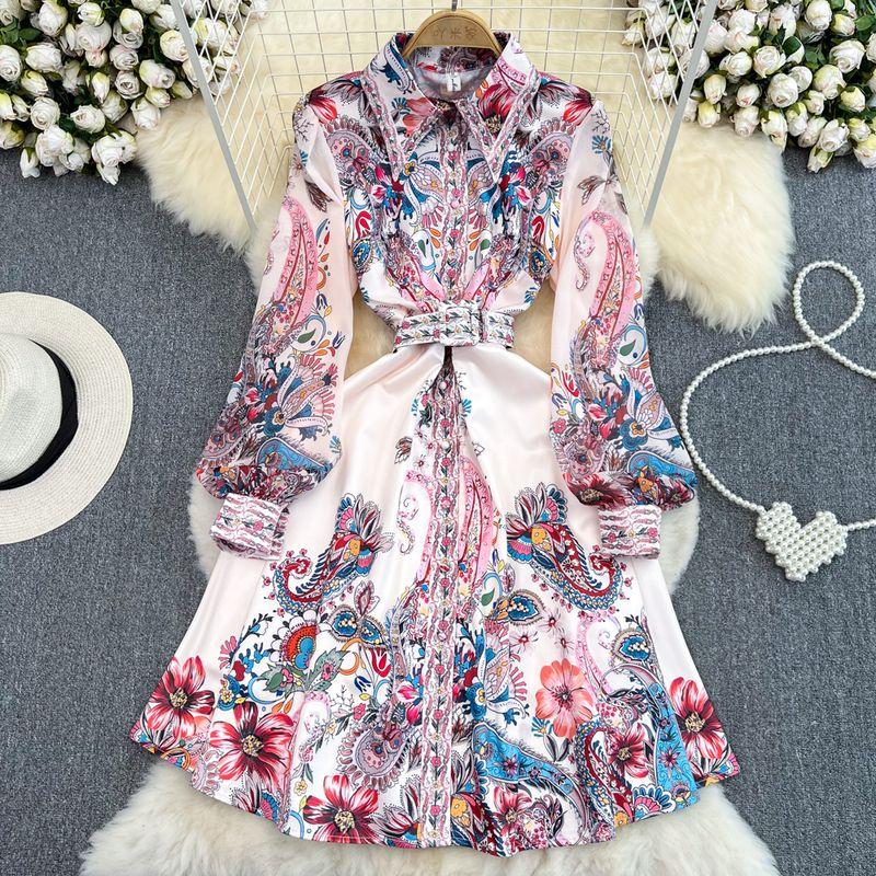 

Spring and Autumn Retro Long Sleeves Single-Breasted Dress Shirt Pink XL