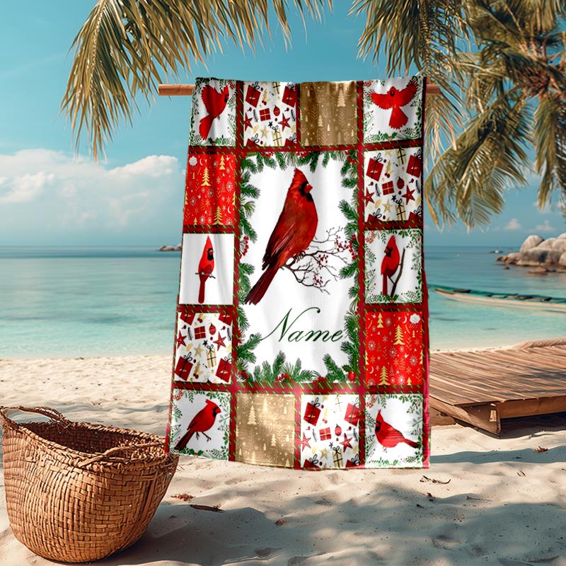 Custom Name Ultra-Soft Beach Towel with Christmas Theme,Ideal for Pool - Camping, Diving - Perfect Travel Essential, Vibrant Beach Towel.