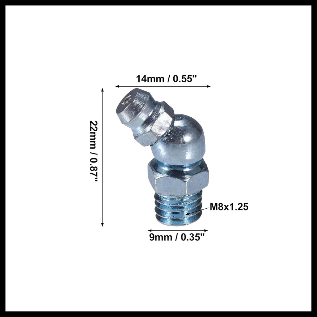 50 Pcs M8x1.25 Grease Nipple Fitting Bend 45 Degree Angle Galvanized Steel Grease Zerk Fitting Adapter for Car Truck Automotive Mechanical