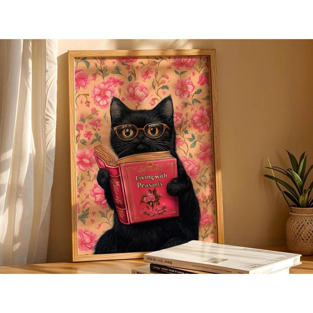 Animal Reading Book Wall Decor Poster, Funny Cat Print, Animal Reading Funny Book Art, Humorous Animal Art Home Decor Gift