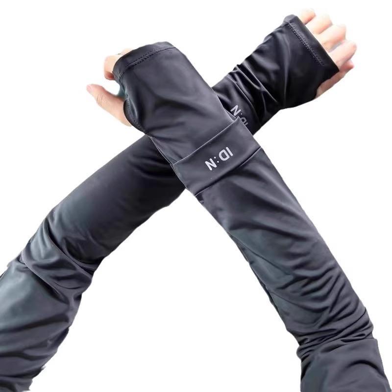 

Full-Cover Ice Silk UV Protection Arm Sleeves with Hand Cover, Cooling Anti-Slip Sun Sleeves for Women Men Driving Cycling Outdoor L чёрный