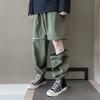 Men Pants Zipper Detachable Solid Color Elastic Waist Drawstring Loose Streetwear American Temperament Straight Wide Leg Cargo Pants Men Clothes