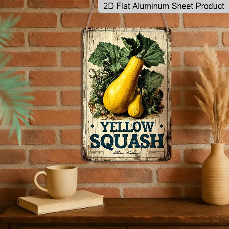 2D Flat, Vintage Yellow Squash Aluminum Sign - Retro Farmhouse Vegetable Wall Decor Farmhouse Decor, Kitchen Decor, Garden Decor, Vegetable Market