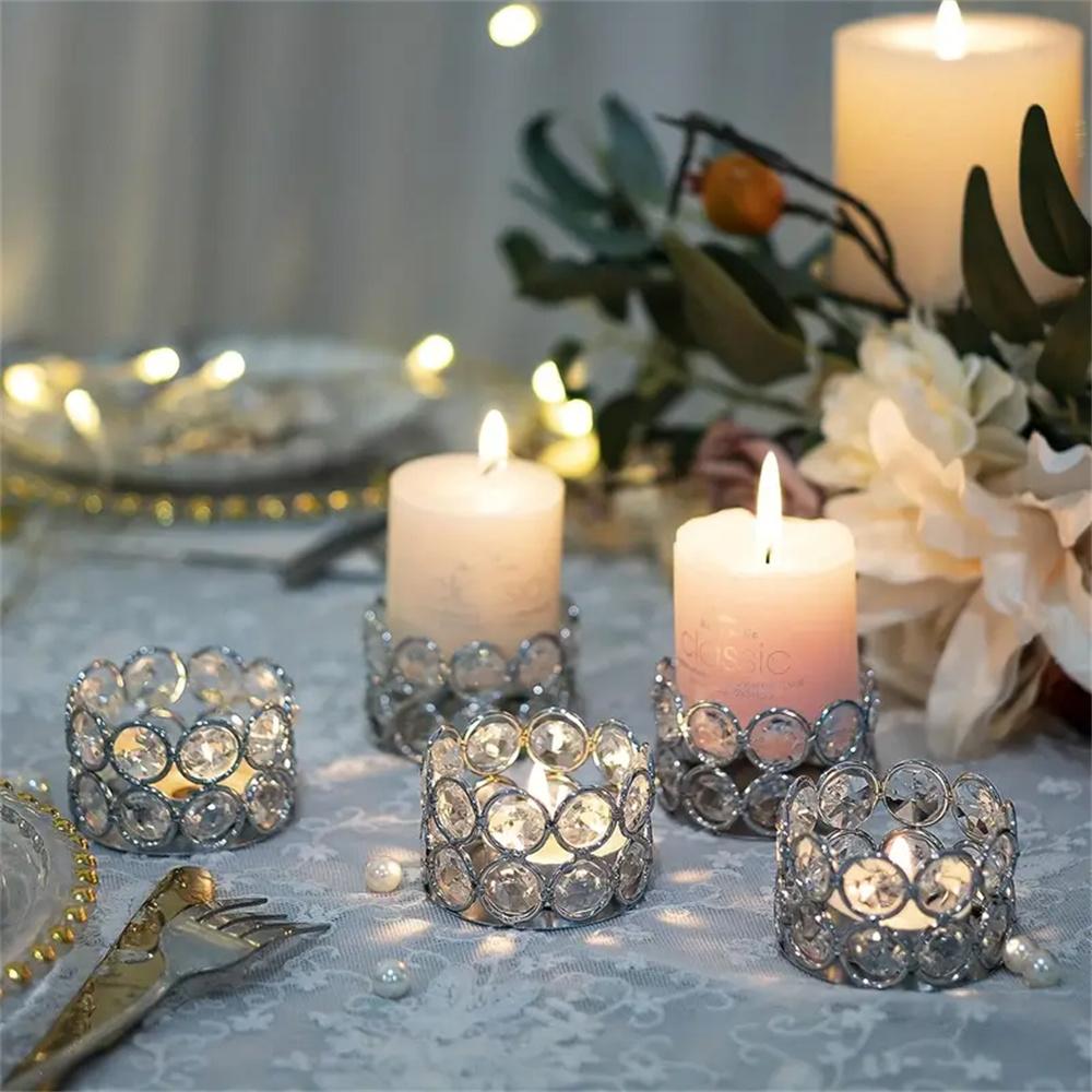 4pcs Silvery Golden Crystal Tealight Candle Holders for Home Table Bedroom Centerpiece Wedding Family Party Decor Creative Gifts
