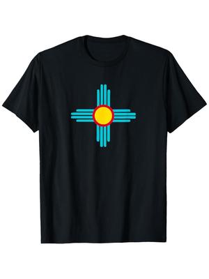 New Mexico State Zia Symbol T-Shirt for & - 100% Cotton Black with Turquoise Zia Circle Logo & NM Fl