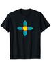 New Mexico State Zia Symbol T-Shirt for & - 100% Cotton Black with Turquoise Zia Circle Logo & NM Fl