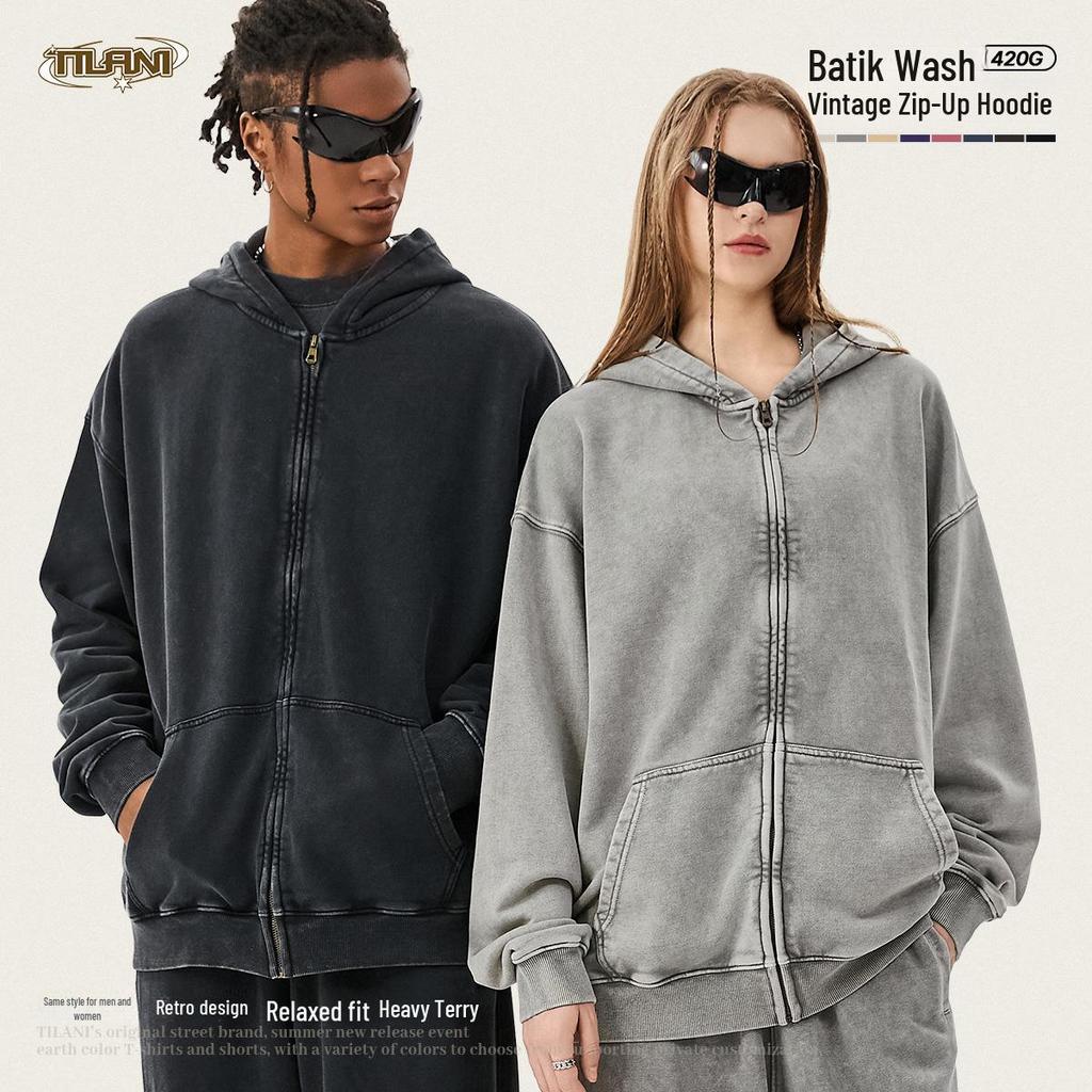 TILANI Unisex Water Batik Heavy Terry Zip Hoodie - Casual Sweatshirt Jacket