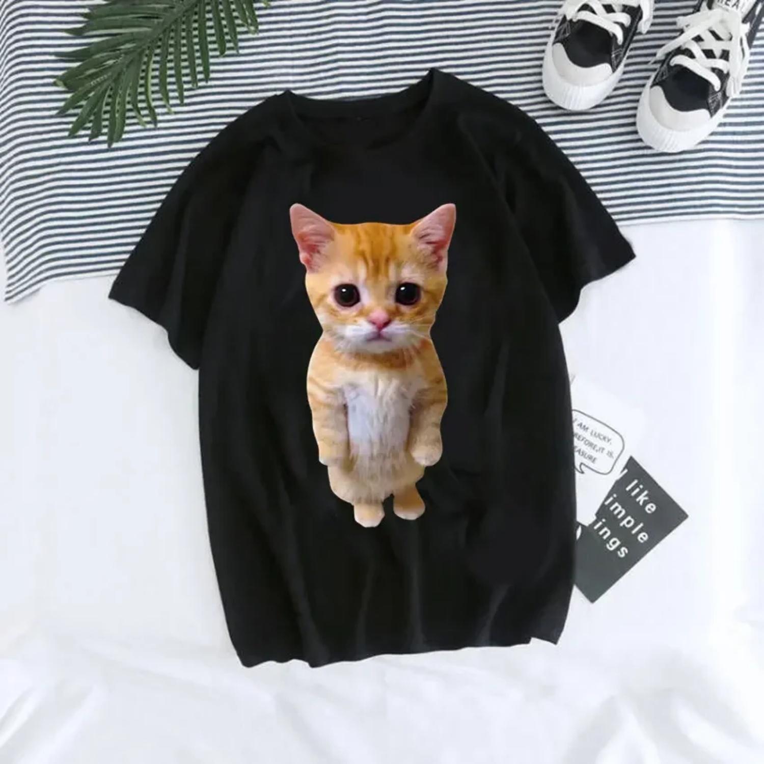 Мем El Gato Грустный Плачущий Кот Мейн-кун Китти Мем Принт Футболка Мужские Футболки Мужчины Оверсайз Футболки Харадзюку Уличная Одежда S