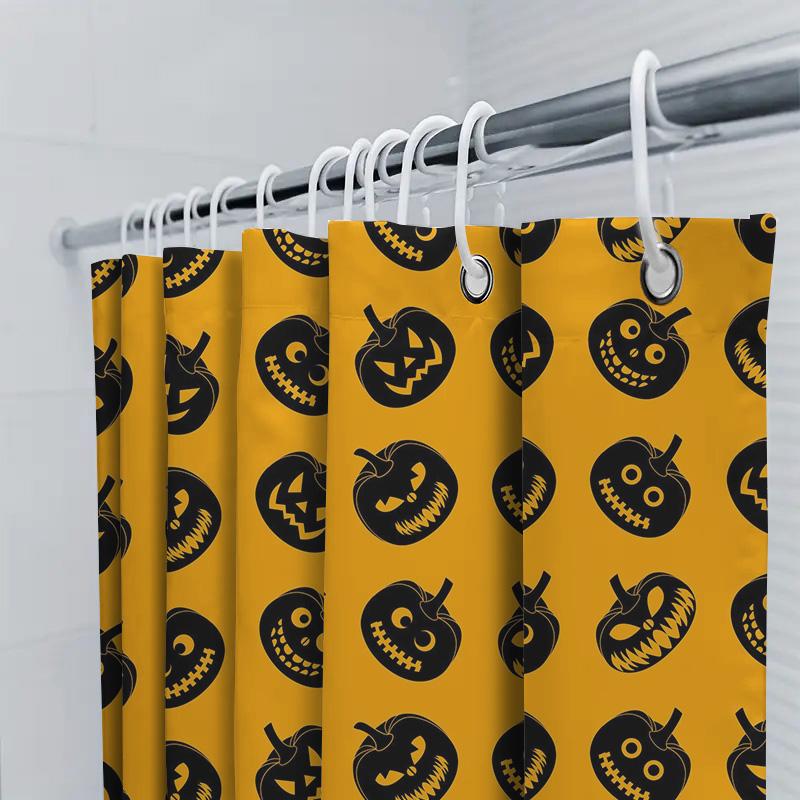 Halloween-Themed Shower Curtains With Pumpkin Patterns Waterproof Bathroom Decor For Kids And Adults Alike! Bright Yellow Backgr