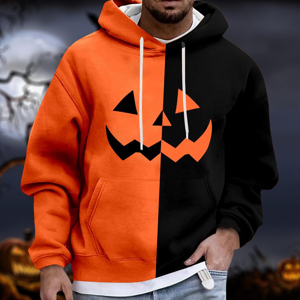 Men's Halloween Hoodie Funny Pumpkin Face Hoodie Scary Long Sleeve Top