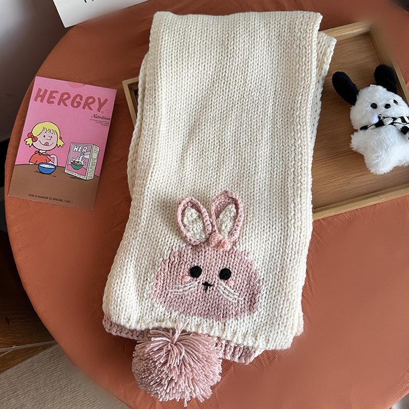 Falling Pool Knitwear: Cute Cartoon Rabbit Scarf, Women's Warm Winter Wool Neck Warmer.