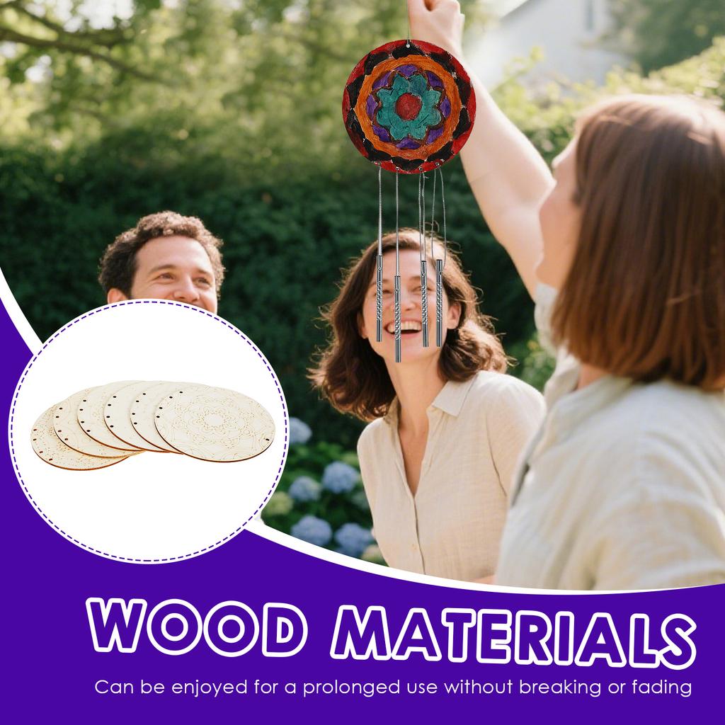 24Pcs Mandala Wind Chimes Craft DIY Unfinished Wood Windchime Creative Coloring Craft Hanging Ornament for Kids Home Birthday