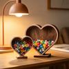 Heart Shaped Wooden Storage Box - Decorative Display for Home Shelf