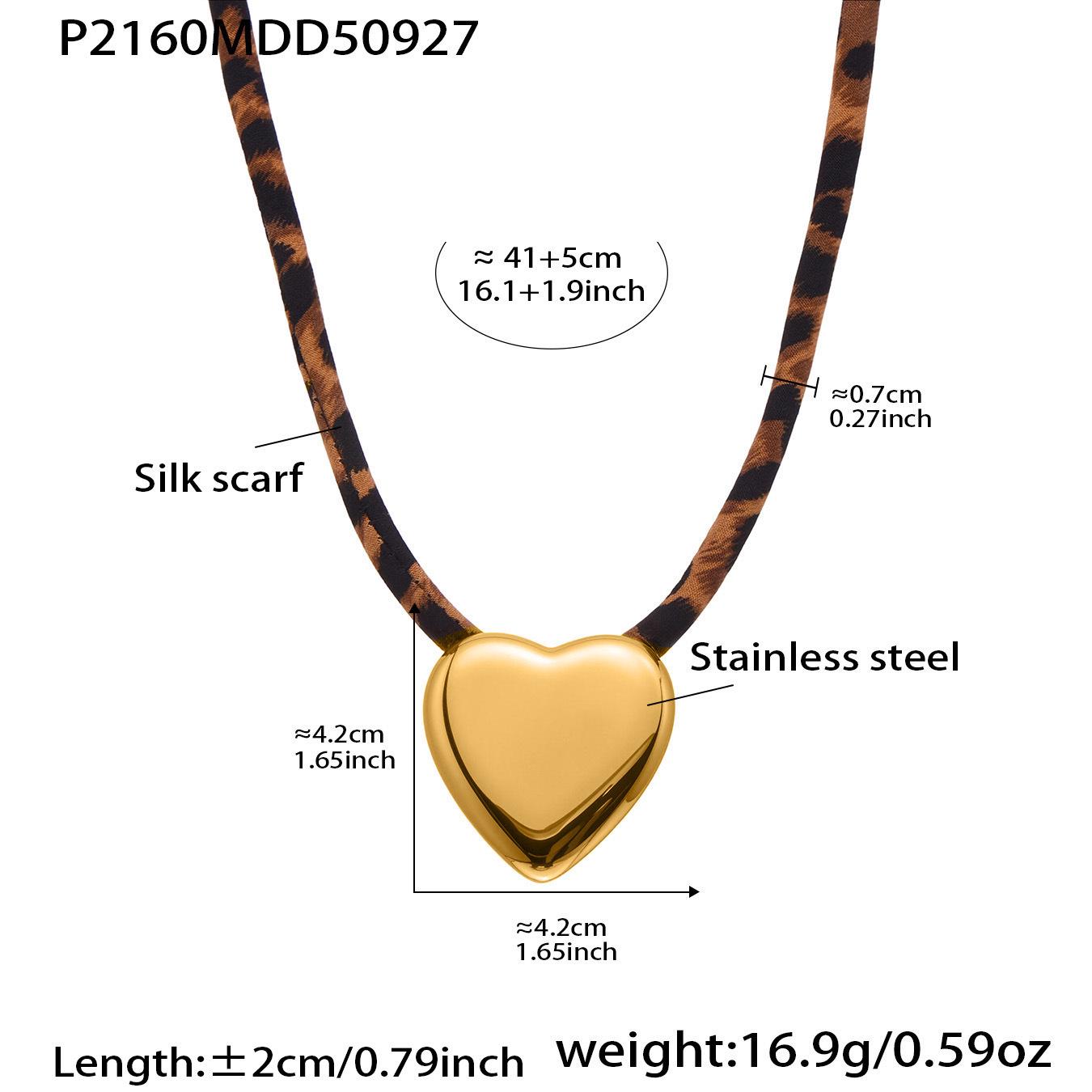 

Glossy Heart Geometric Stainless Steel Pendant Necklace with Leopard Print Scarf