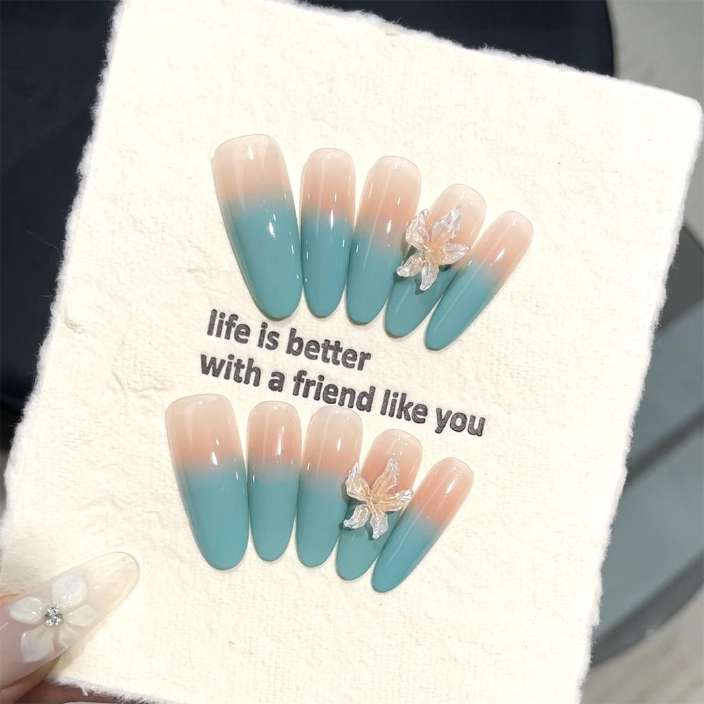 10PCS Glossy Nude Fake Nails with French Tip Resin Material Zero Pressure On Nail Bed for Shopping Traveling Dating
